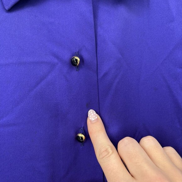 St John Silk Long Sleeve Button Up Top Purple Womens Size 10 Large Vintage USA - Picture 6 of 11